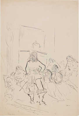 Бехтеев Владимир Георгиевич. Лот из 19 иллюстраций к роману Т. Готье «Девица Мопен» на 16 листах, на оборотной стороне наброски (для издательства Academia)